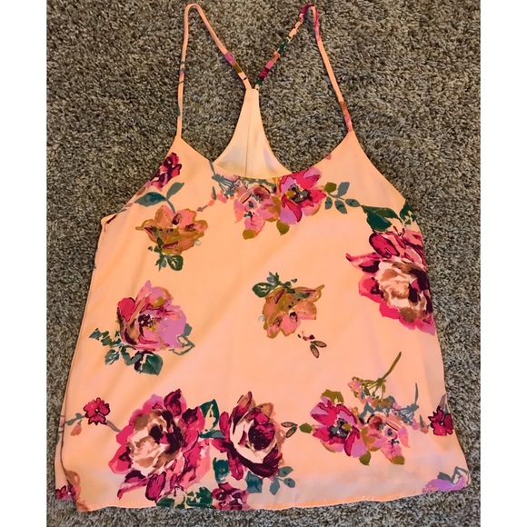Everly SIZE Small Peach Floral Racerback Summer Tank Top - Picture 6 of 8